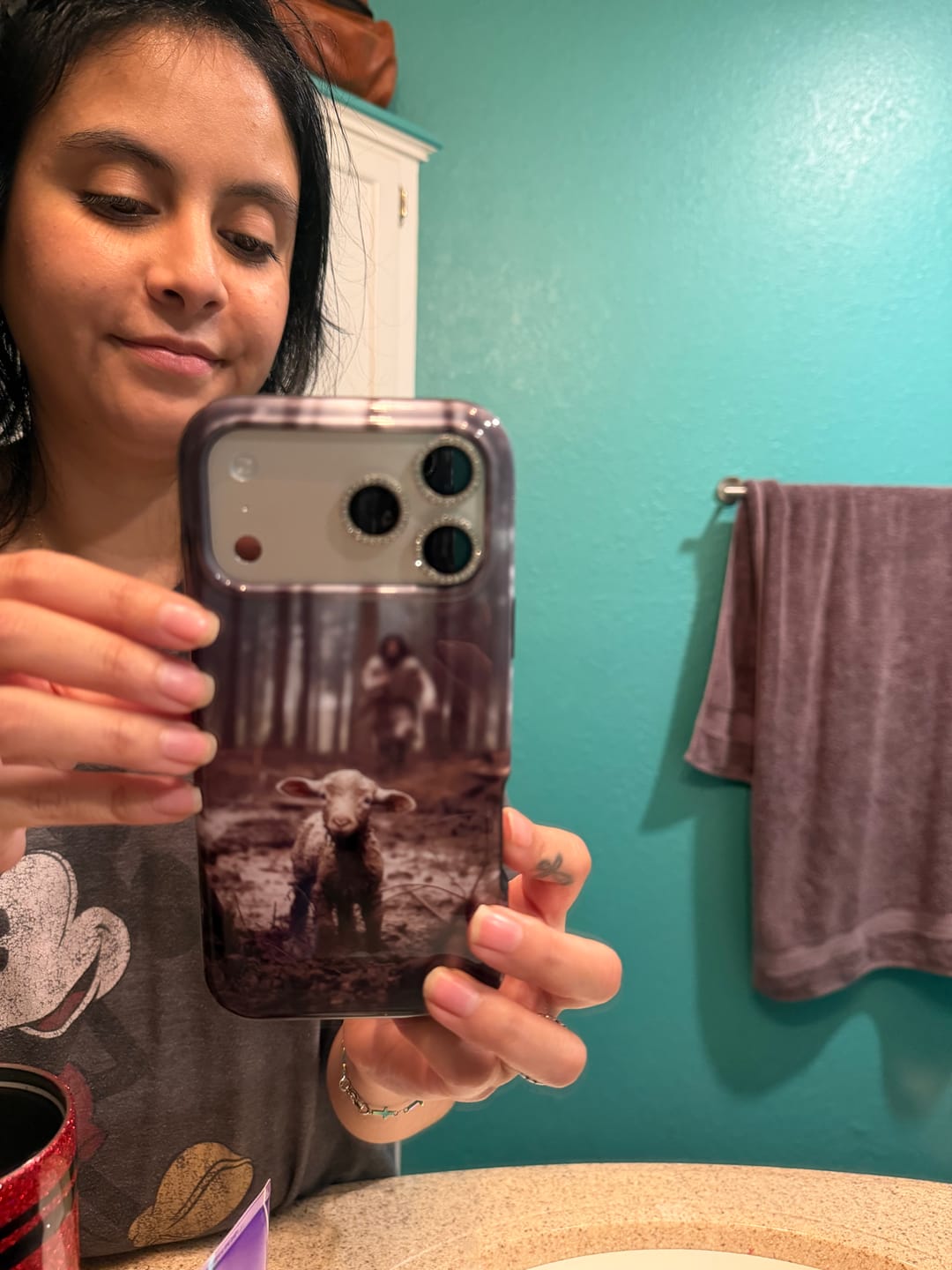 Customer photo review of Jesus With The Sheep, Jesus Running After Lamb, Phone Case