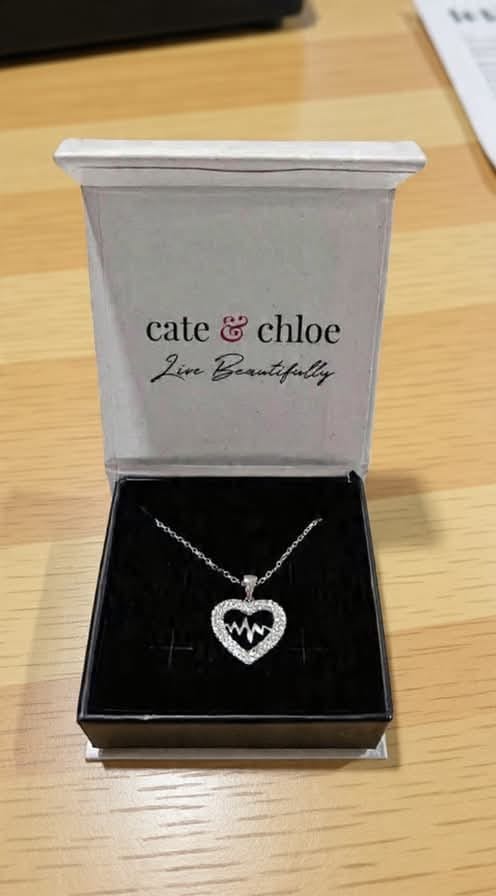 Customer photo review of Molly 18k White Gold Plated Heart Necklace with Swarovski Crystals