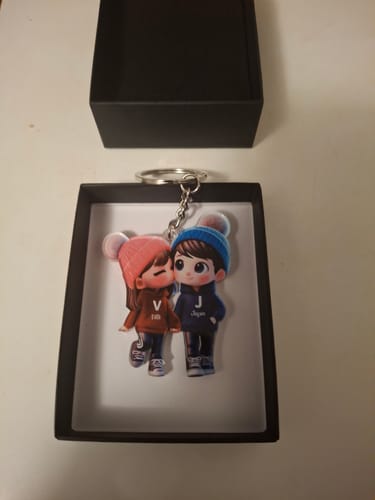 Customer photo review of Cute Cartoon Couple Walking Personalized Acrylic Keychain