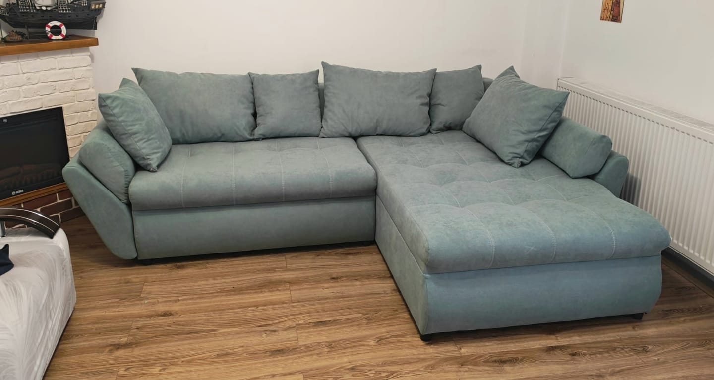 Customer photo review of Colțar extensibil dumonde cu ladă de depozitare si sezut confortabil din spuma HR, Loana Enjoy Mint II 270x185 cm