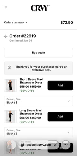 Reviewer's screenshot of an exclusive post-purchase deal for the Slip Maxi Shapewear Dress.
