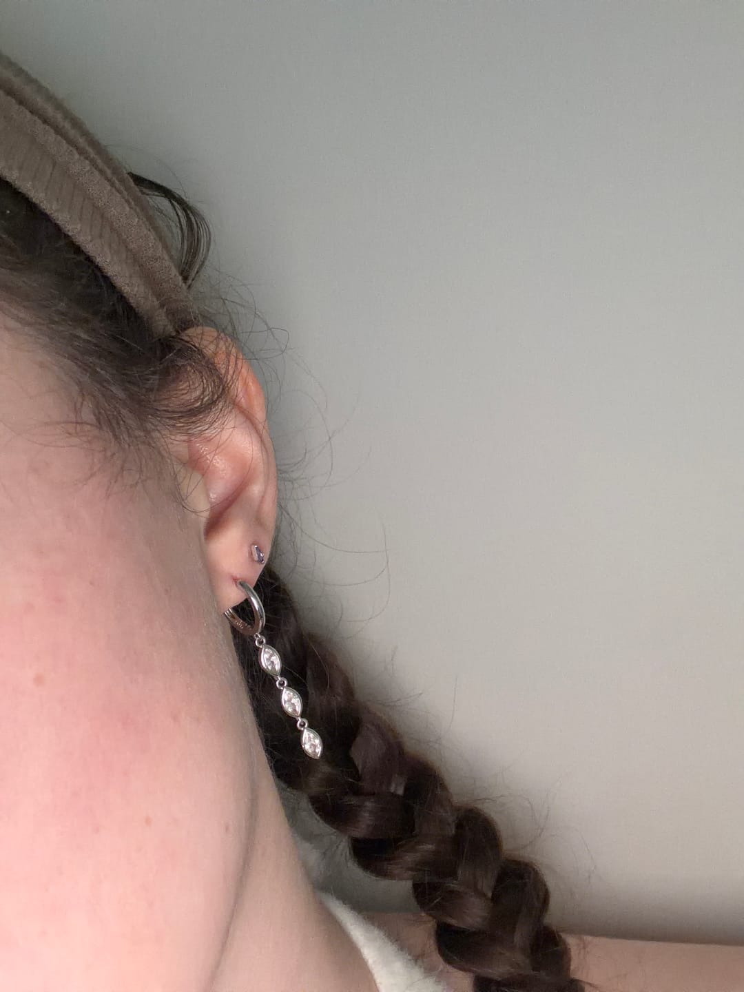 Customer photo review of Drip Marquise huggies Silver
