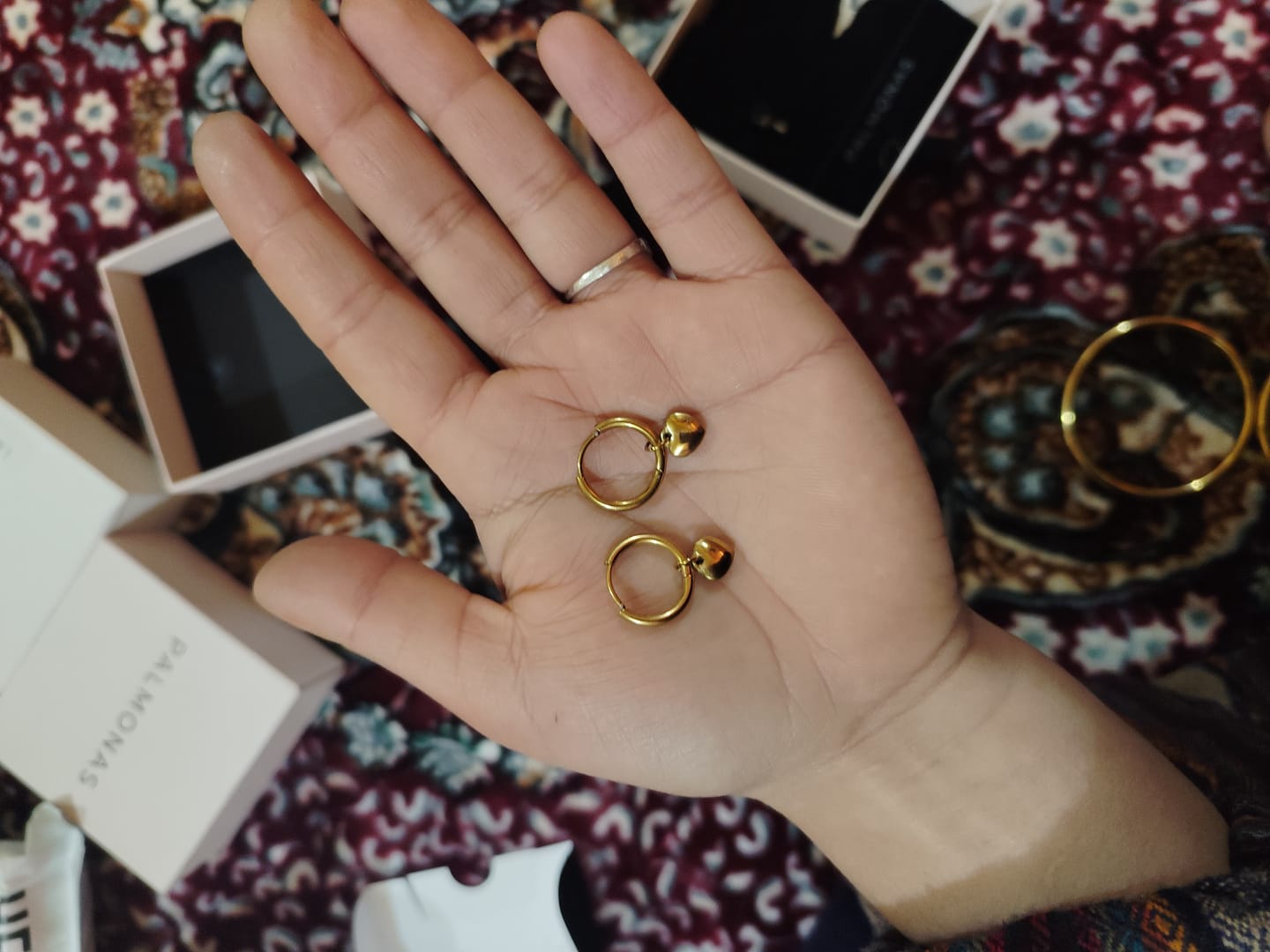 Customer photo review of Small Heart Hoop Earrings