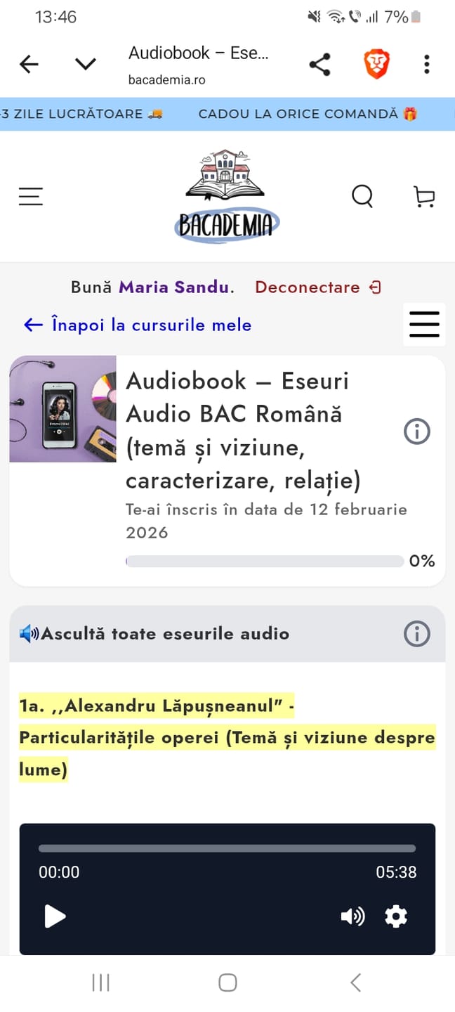 Customer photo review of Audiobook – Eseuri Audio BAC Română (temă și viziune, caracterizare, relație) + Quiz-uri