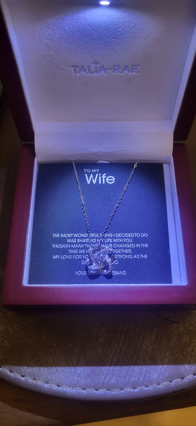 Customer photo review of To My Wonderful Wife Silver Love knot necklace