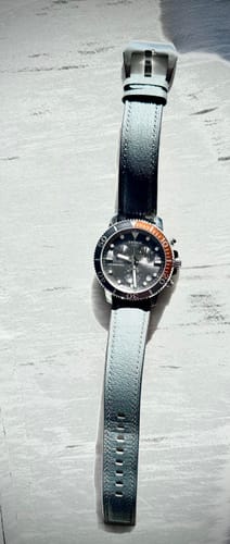 Customer review photo of a gray goat leather watch strap