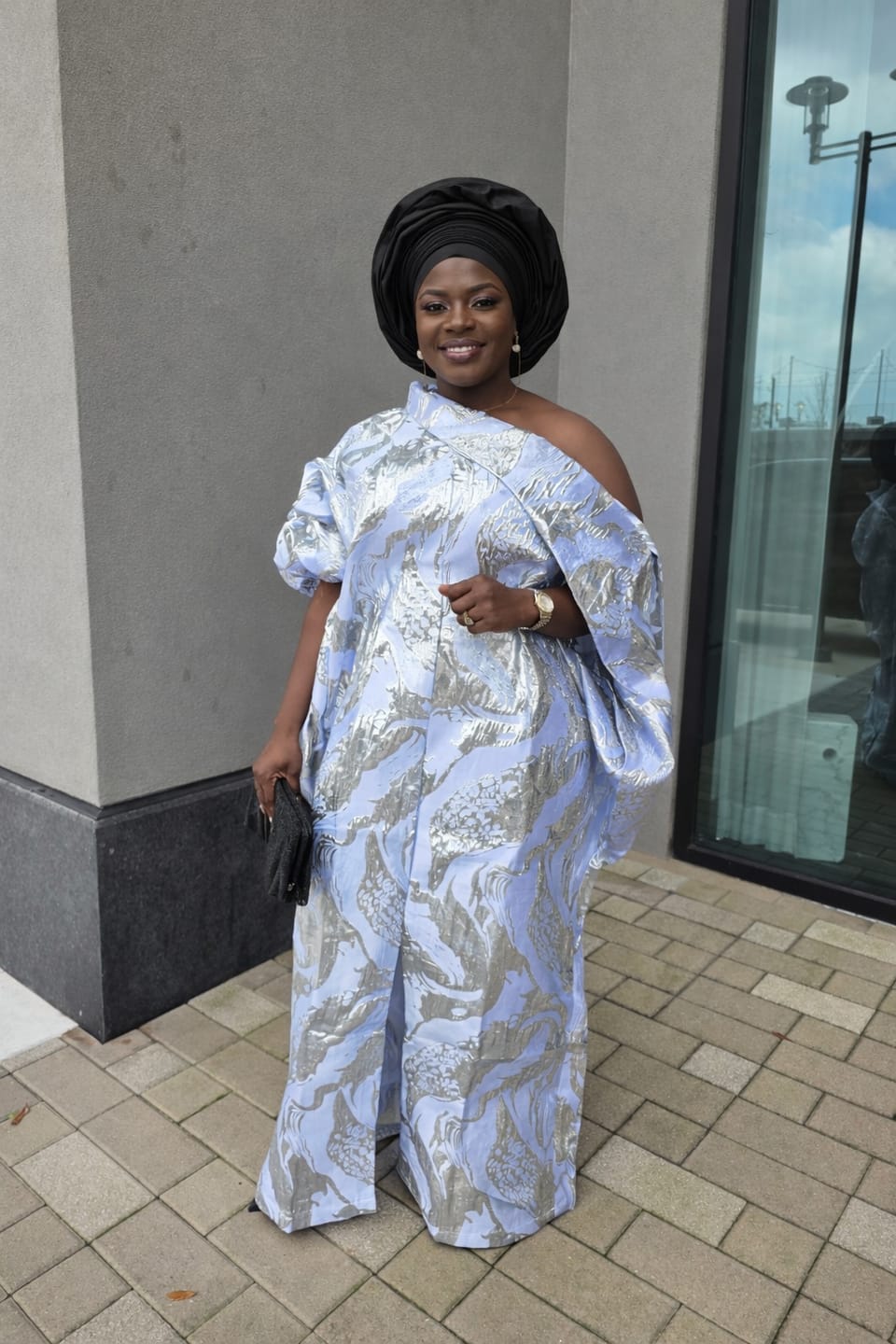 Customer photo review of Abeni Off-Shoulder Boubou | Silver