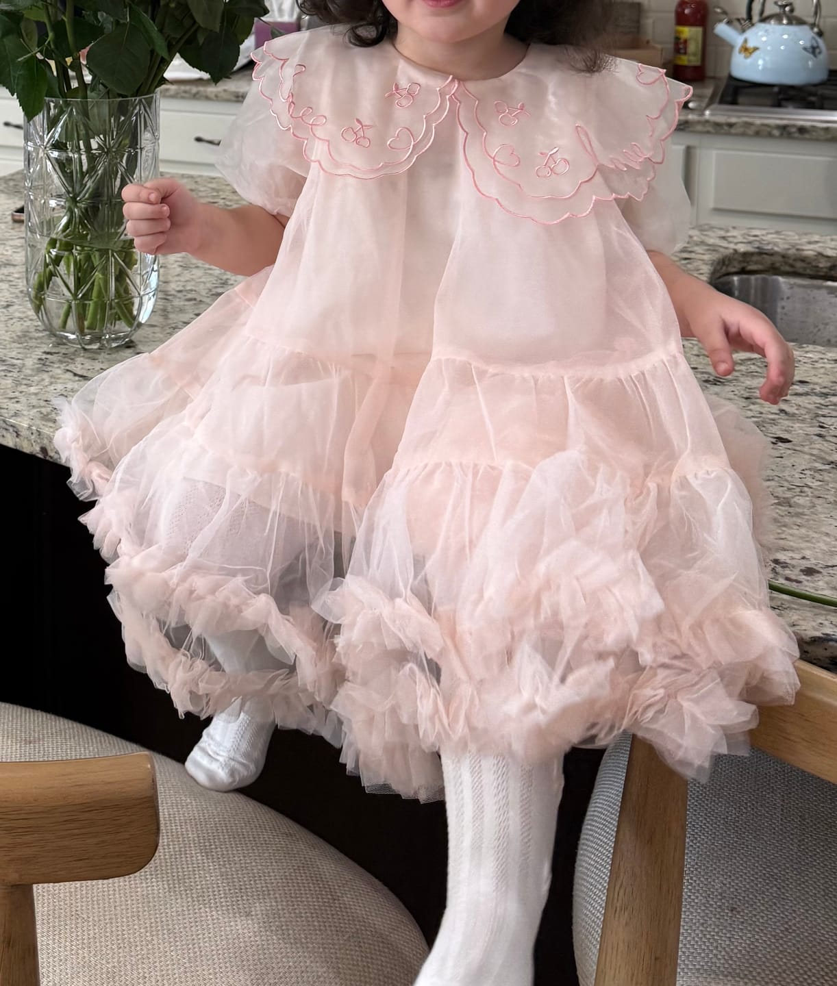 Customer photo review of Dave&Bella Toddler/Kids Girls Summer Sweet Orange Pink Mesh Dress