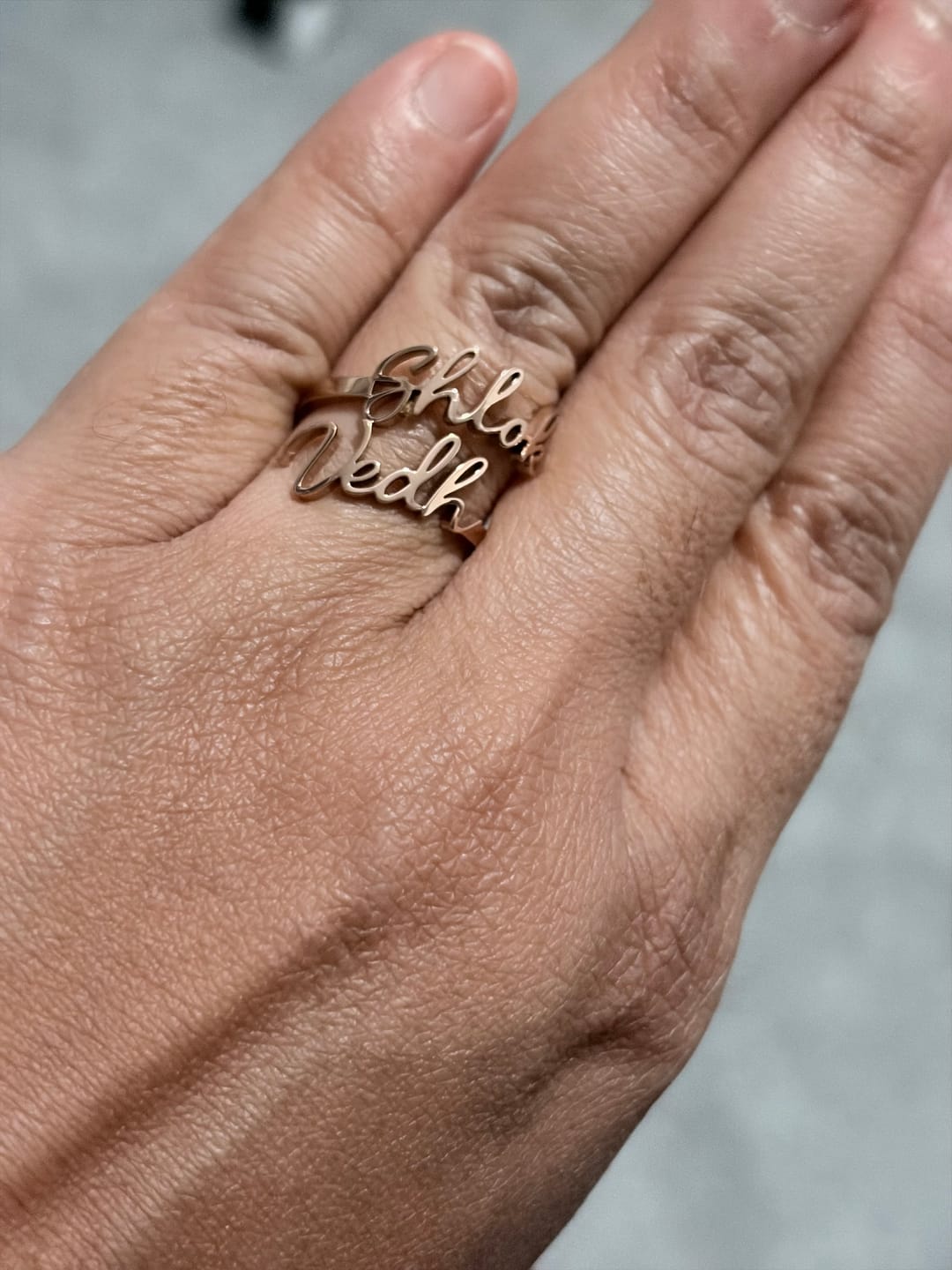 Customer photo review of Double Name Adjustable Ring