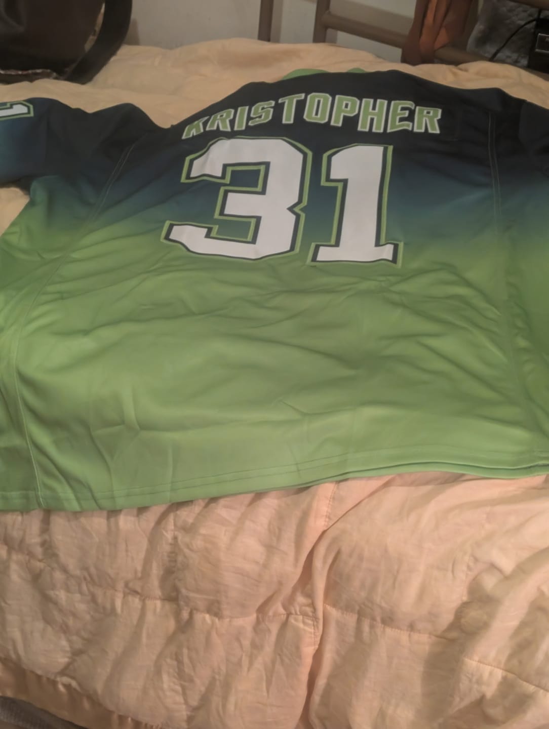 Customer photo review of Custom Navy Neon Green Gradient Fashion Personalized Authentic Football Jersey
