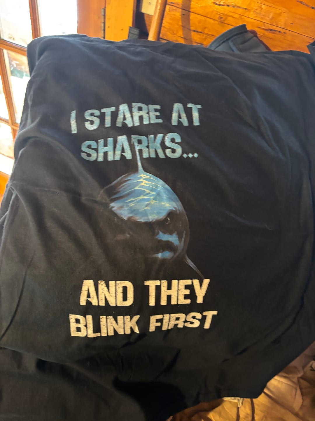 Customer photo review of Shark Stare T-shirt