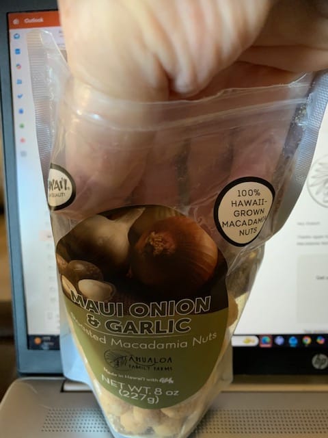 Customer photo review of Maui Onion & Garlic Macadamia Nuts