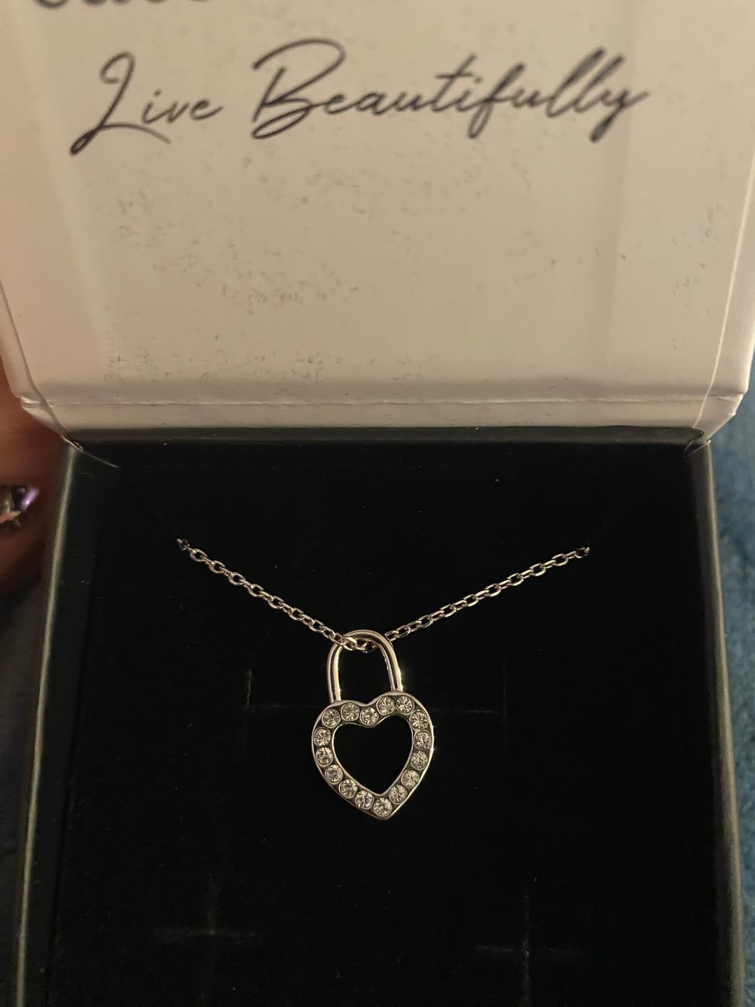 Customer photo review of Janelle 18k White Gold Plated Heart Padlock Pendant Necklace with Swarovski Crystals