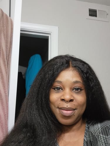 Customer photo review of CurlyMe Bleached Knots 9x6 Kinky Straight Burmese Curly Wear Go Glueless Wig Pre-Cut HD Lace With Spiral Curly Ends