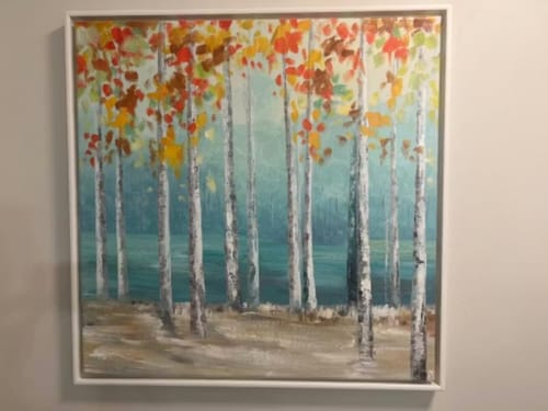 Customer photo review of Birch-Autumn Birch Forest Oil Painting with Colorful Foliage | Modern Wall Art for Home Decor