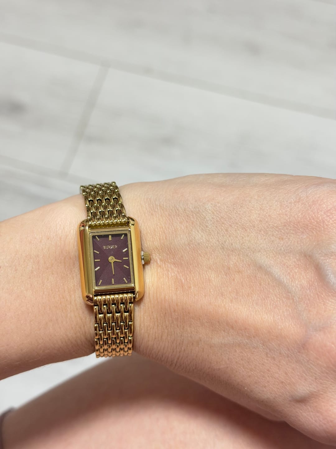 Customer photo review of Olivia Petite Gold Burgundy