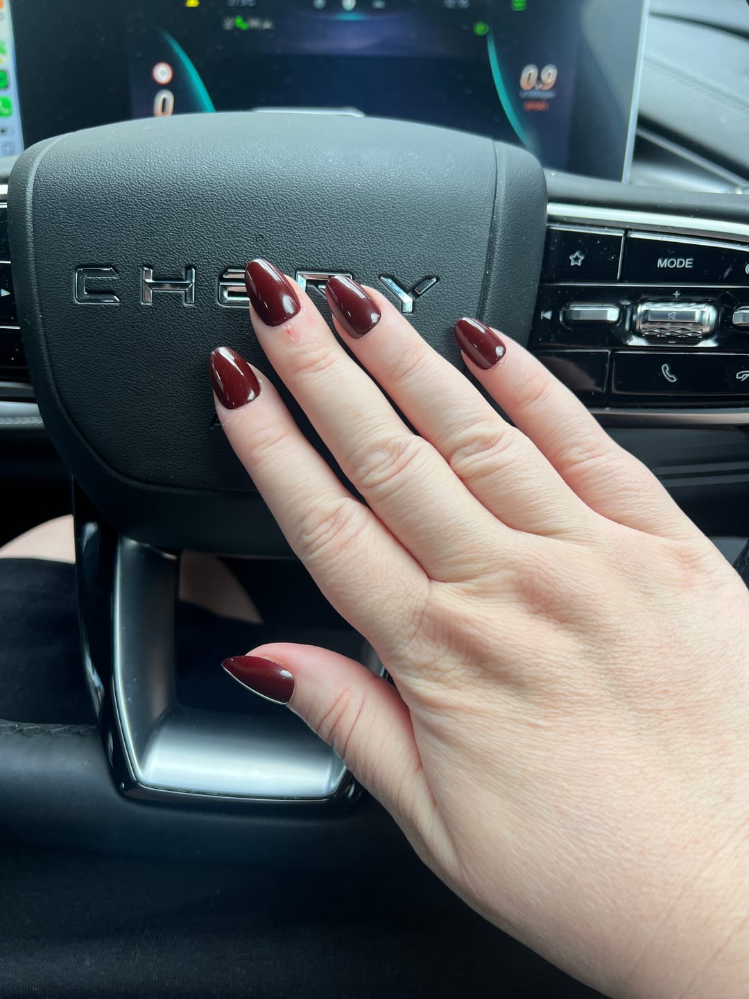 Customer photo review of Merlot Noir-Short Oval Shape | Salon Quality Press-on Nails Kit – Short Oval Deep Wine Nails