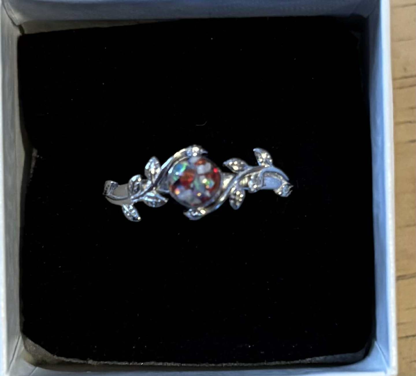 Customer photo review of Leaf Opal Cremation Ring
