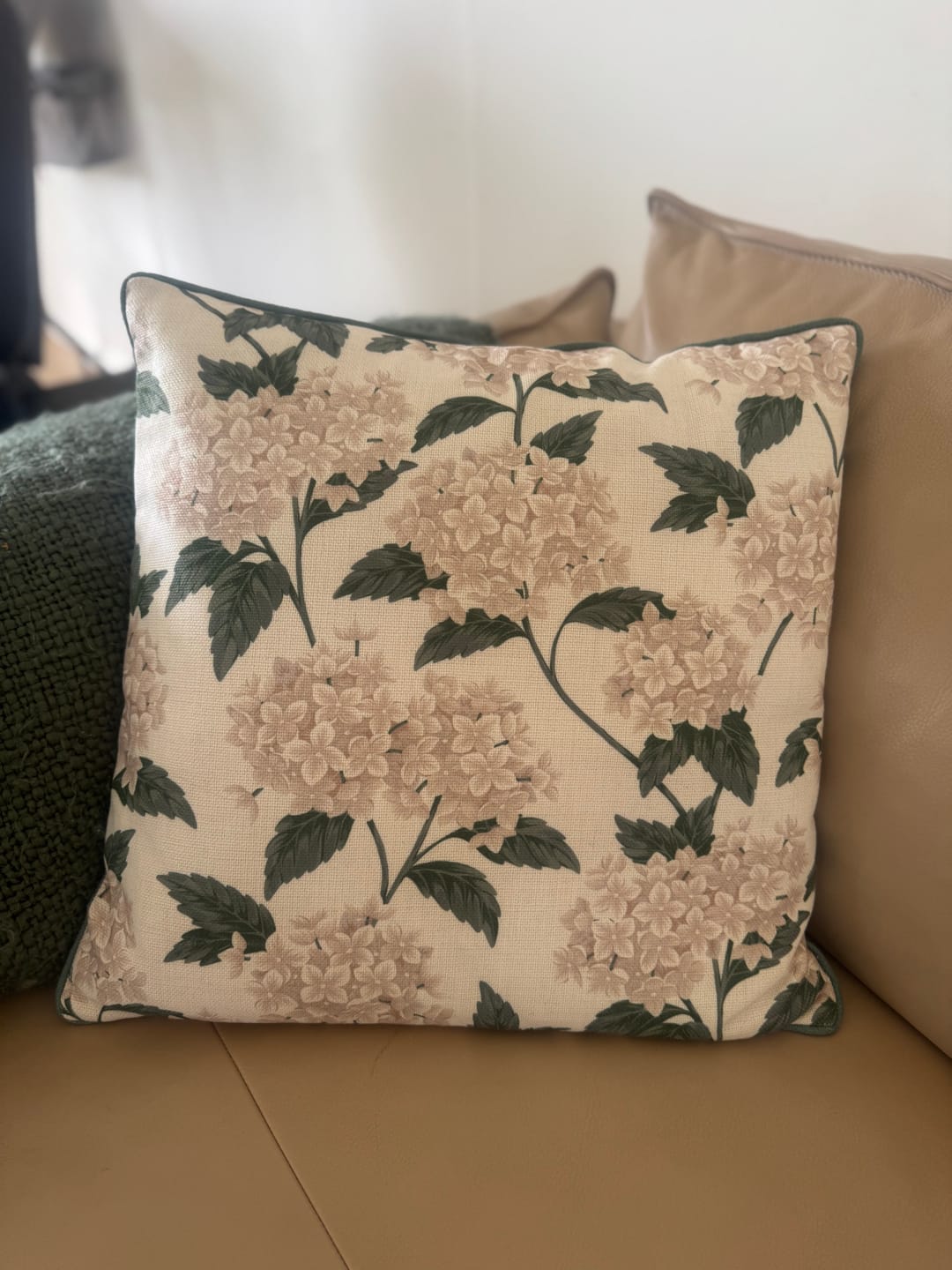 Customer photo review of Outdoor Green and Cream Hydrangea Cushion 50x50cm
