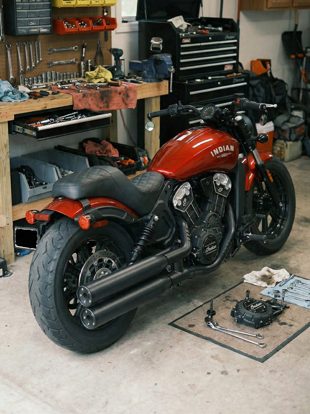 Customer photo review of Iron Born Diamond Stitch Indian Scout Bobber 2-Up Seat Black