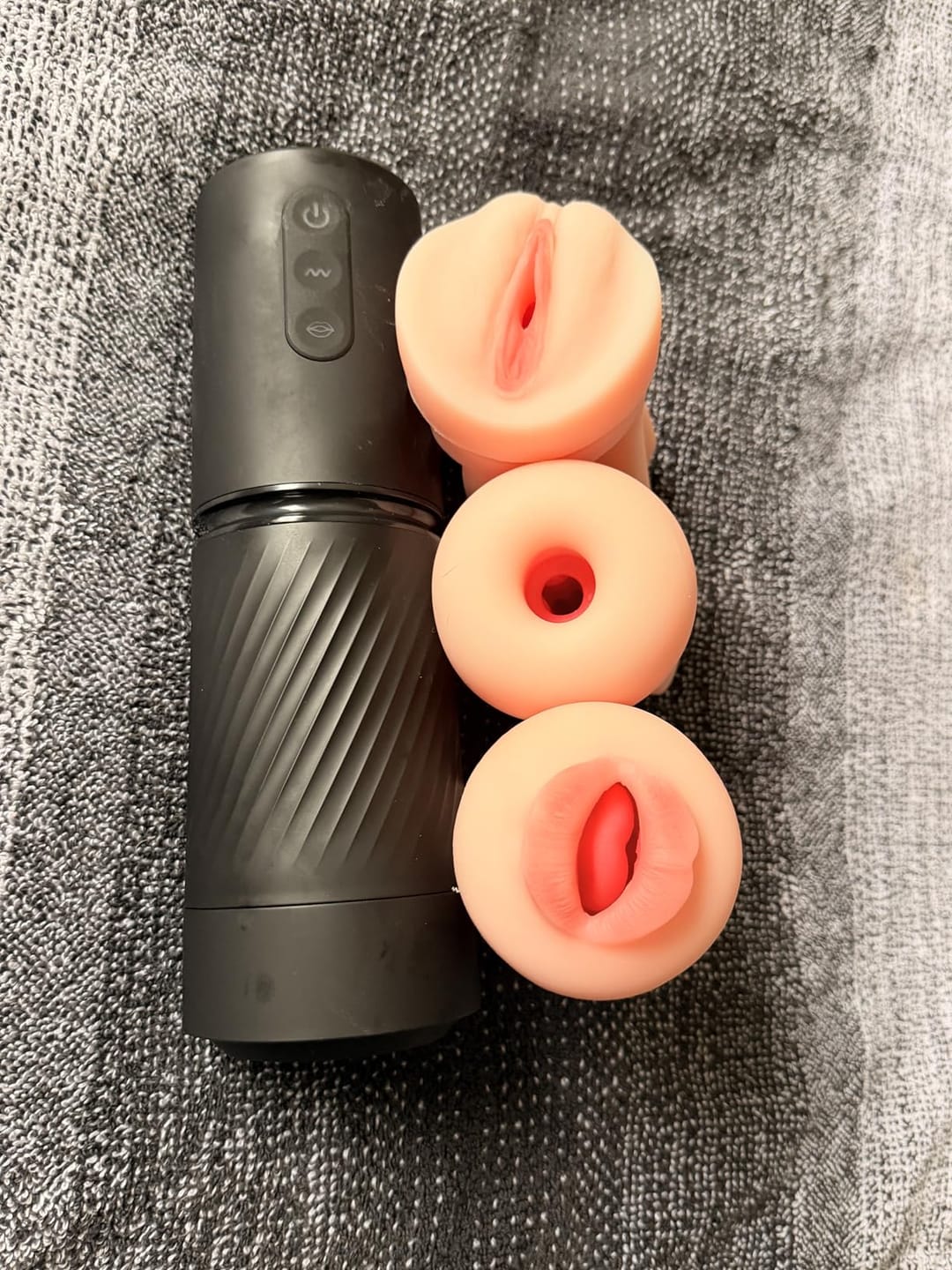 Customer photo review of App Control Male Masturbator with 3 Sleeves - Mystor (Vibrating & Suction)