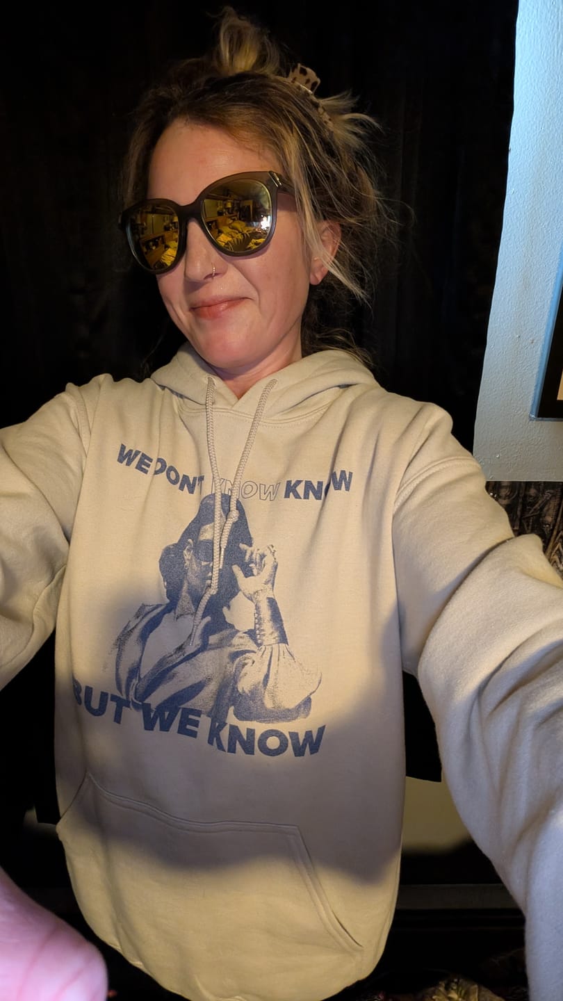 Customer photo review of We Know Glasses Hoodie