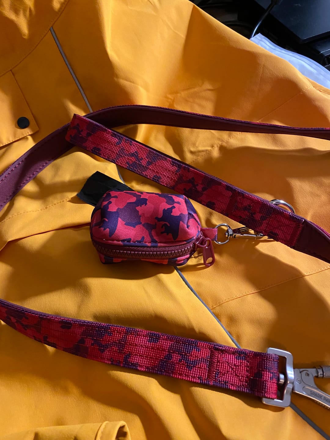 Customer photo review of Leash and Poop Bag Holder Set - Fuchsia Camo