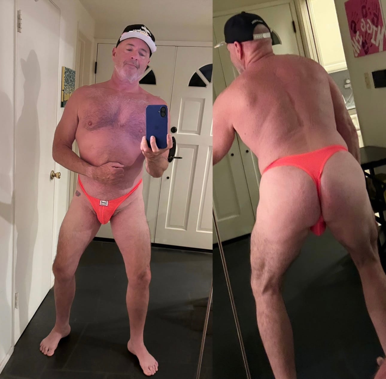 Customer photo review of 2 Pack Men's Sexy Breathable Mesh Thongs with High Stretch