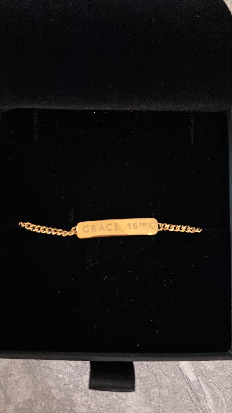 Customer photo review of The Engraved Bracelet Gold