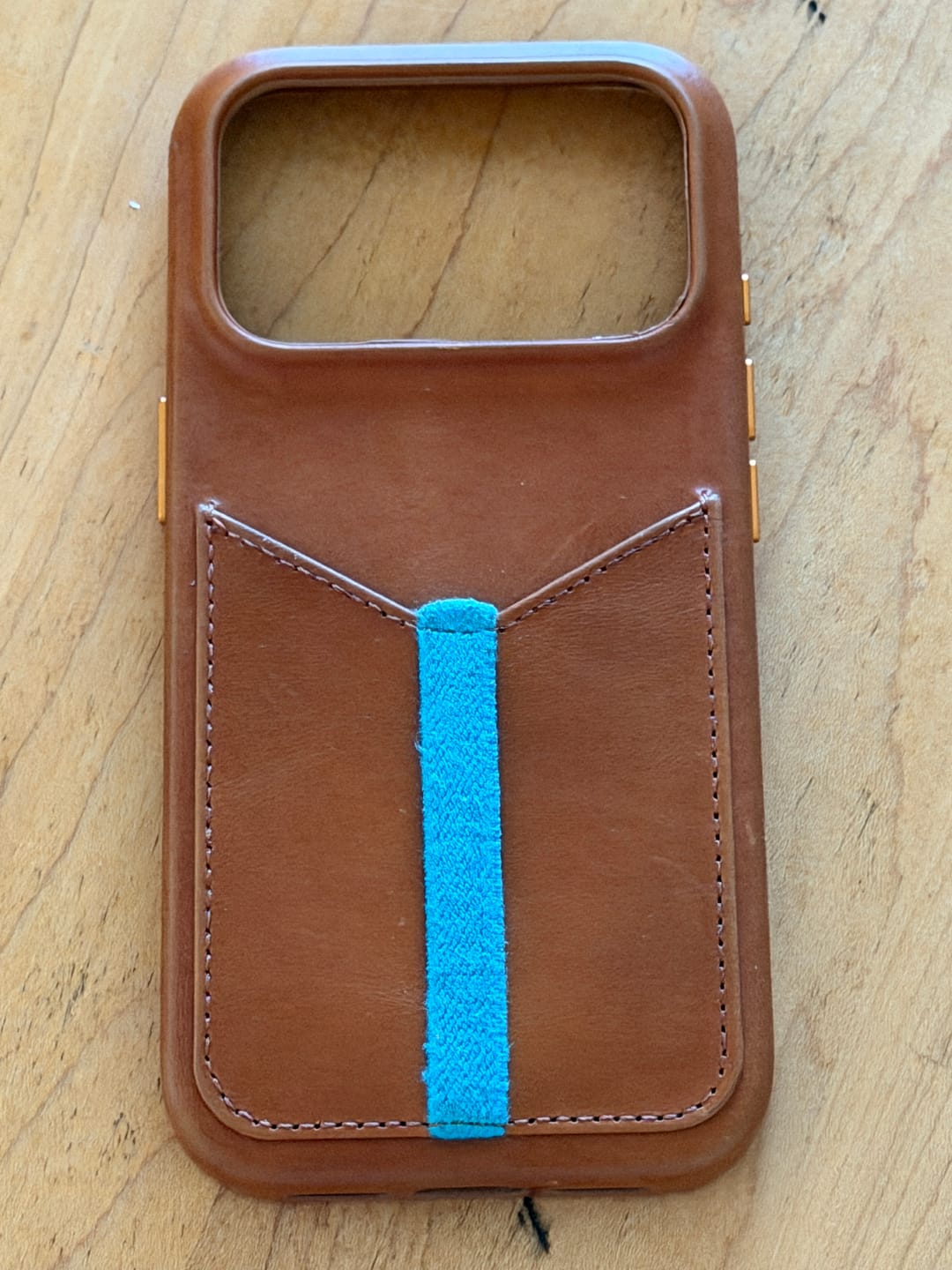 Customer photo review of Leather iPhone 17 Pro Wallet Case - Saddle Tan