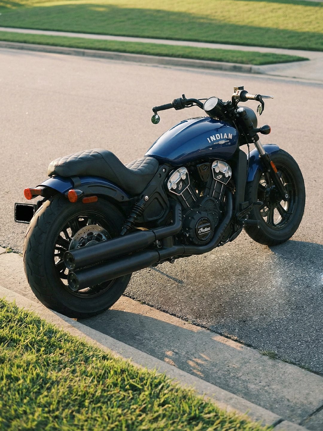Customer photo review of Iron Born Diamond Stitch Indian Scout Bobber 2-Up Seat Black
