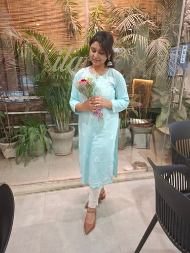 Customer photo review of Haala Sky Blue Long Rayon Kurta