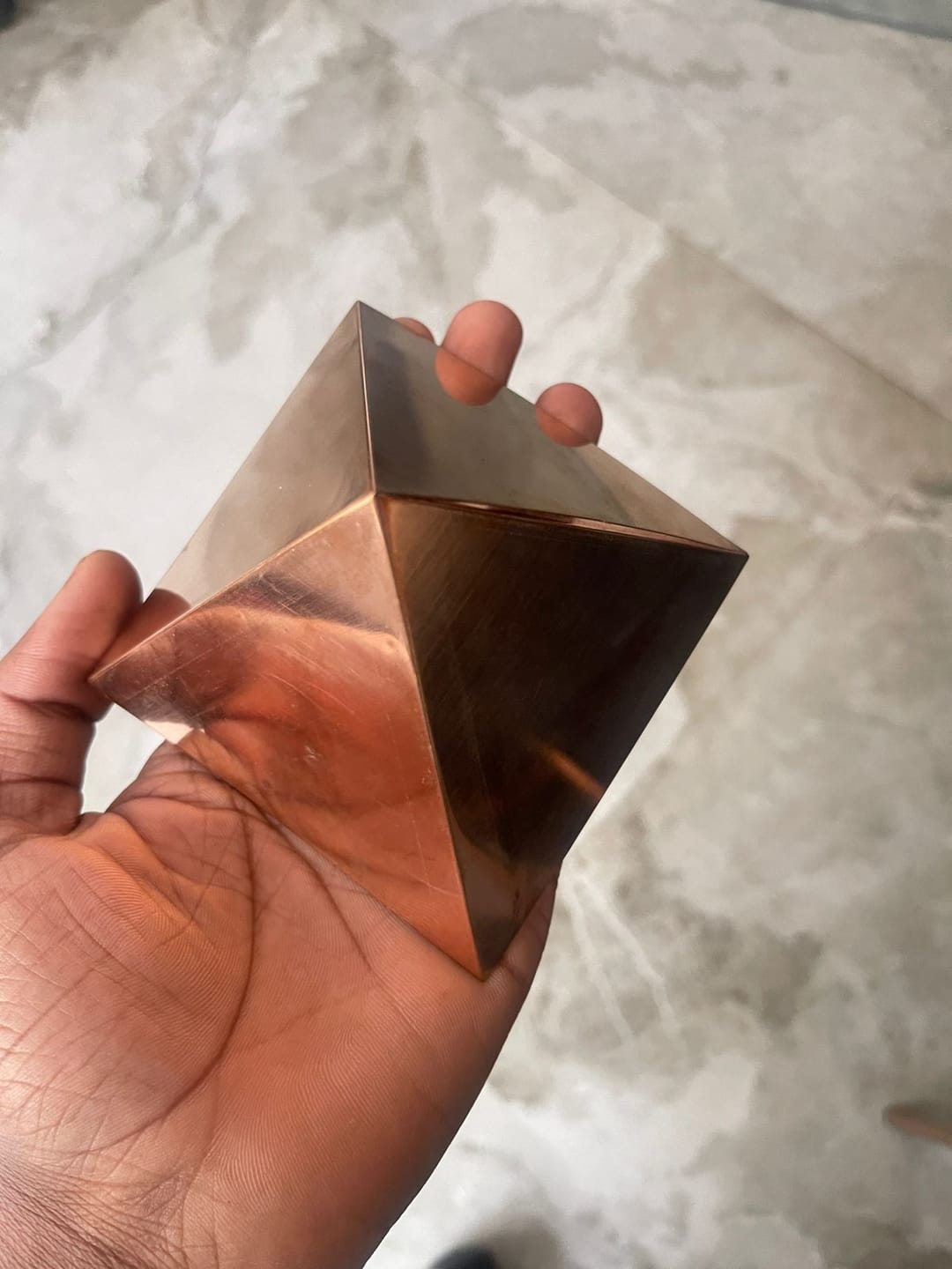 Customer photo review of Premium Hollow Copper Pyramid – 100% Pure Copper Vastu Energy Corrector for Home, Office & Healing by Vastu Mandir