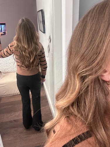 Customer photo review of Virgin XO Invisible Weft with PU Hole Hair Extensions Brown Balayage #DU