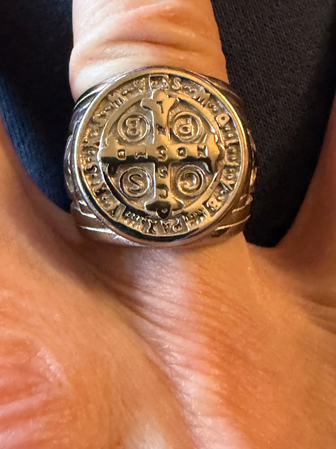 Customer photo review of Christianartworkshop St. Benedict the Protector Titanium Ring