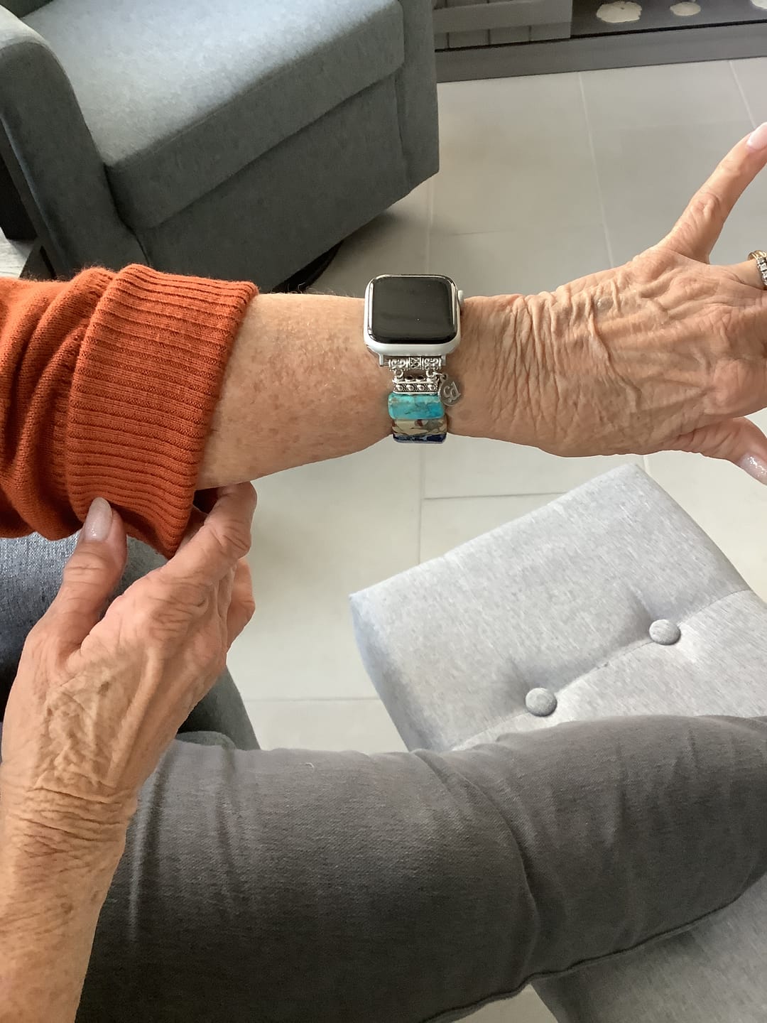 Customer photo review of Whimsical Howlite Stretch Apple Watch Strap