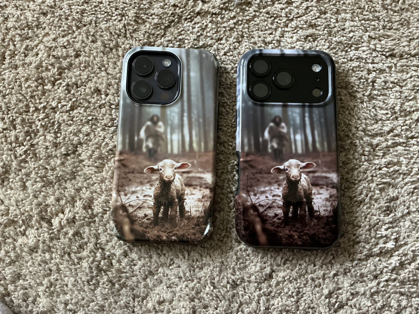 Customer photo review of Jesus With The Sheep, Jesus Running After Lamb, Phone Case