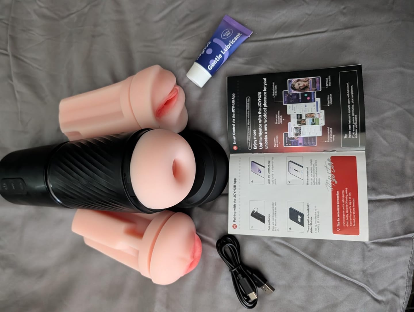 Customer photo review of App Control Male Masturbator with 3 Sleeves - Mystor (Vibrating & Suction)