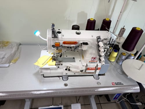 Customer photo review of SIRUBA F007K-W222-356/FQ 3 Needle Flatbed Coverstitch with Binding Device Industrial Sewing Machine Assembled with Table and Servo Motor Included