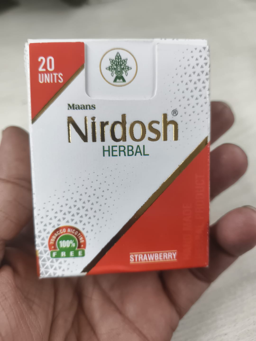 Customer photo review of Nirdosh Herbals Strawberry | 100% Natural, Tobacco & Nicotine-Free | Herbal Cigarettes (20 Units)