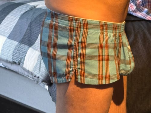Customer photo review of 3 Pack Men’s Plaid Cotton Trunks with Button Fly
