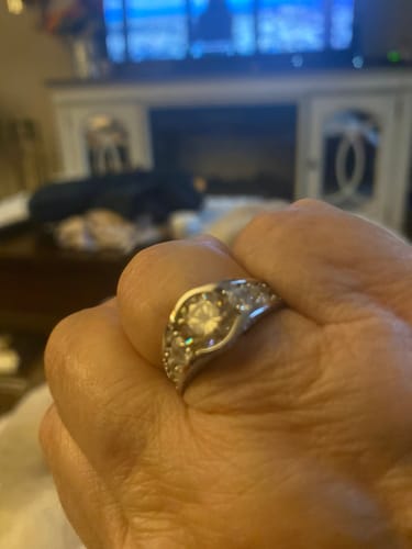 Customer photo review of Bezel Colored Moissanite Channel Euro Shank Pave Engagement Ring