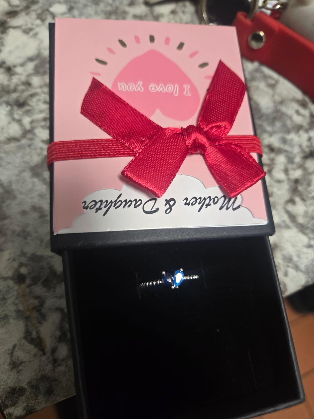 Customer photo review of Custom Tiny Heart Birthstone Adjustable Ring