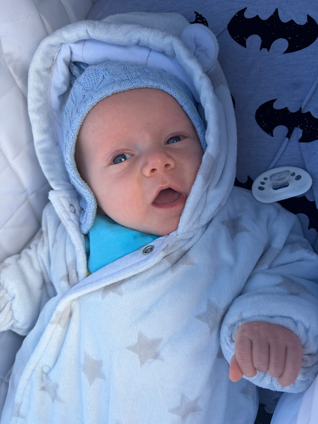 Customer photo review of Just turquoise organic cotton DribbleBoo bandana bib