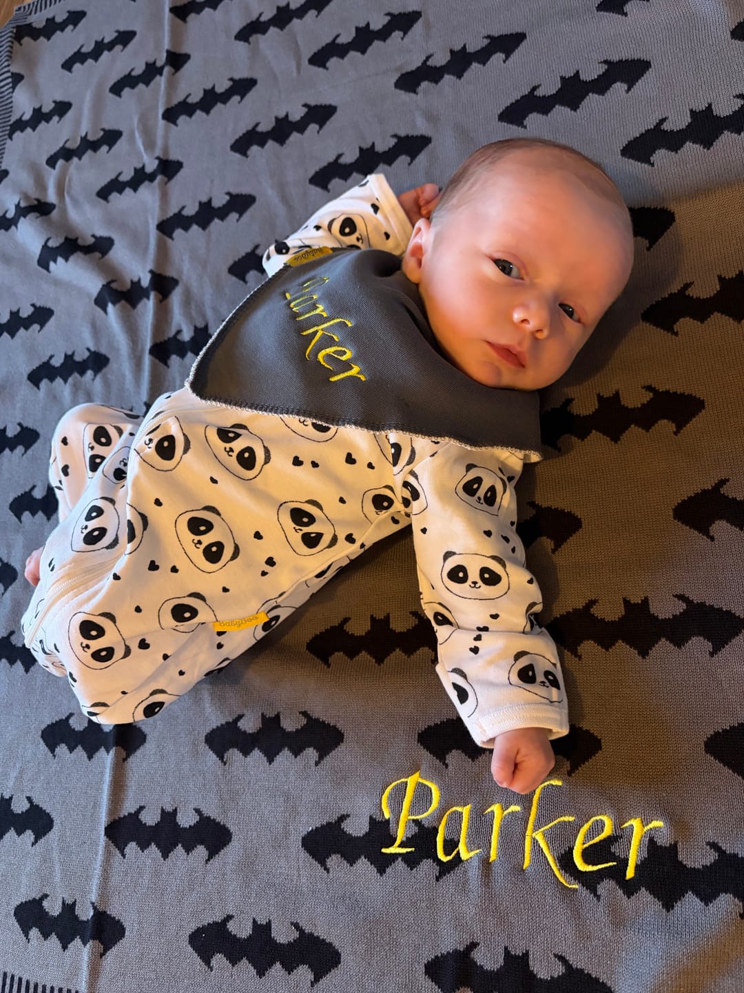 Customer photo review of Organic cotton Grey Batman BlankieBoo