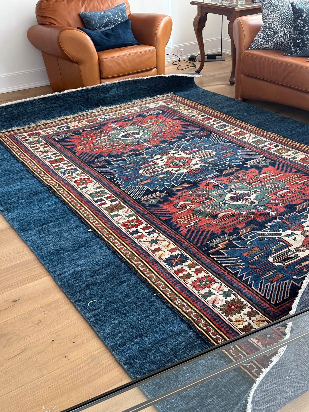 Customer photo review of Custom Made Midnight blue Solid Hand knotted Modern wool Area Rug