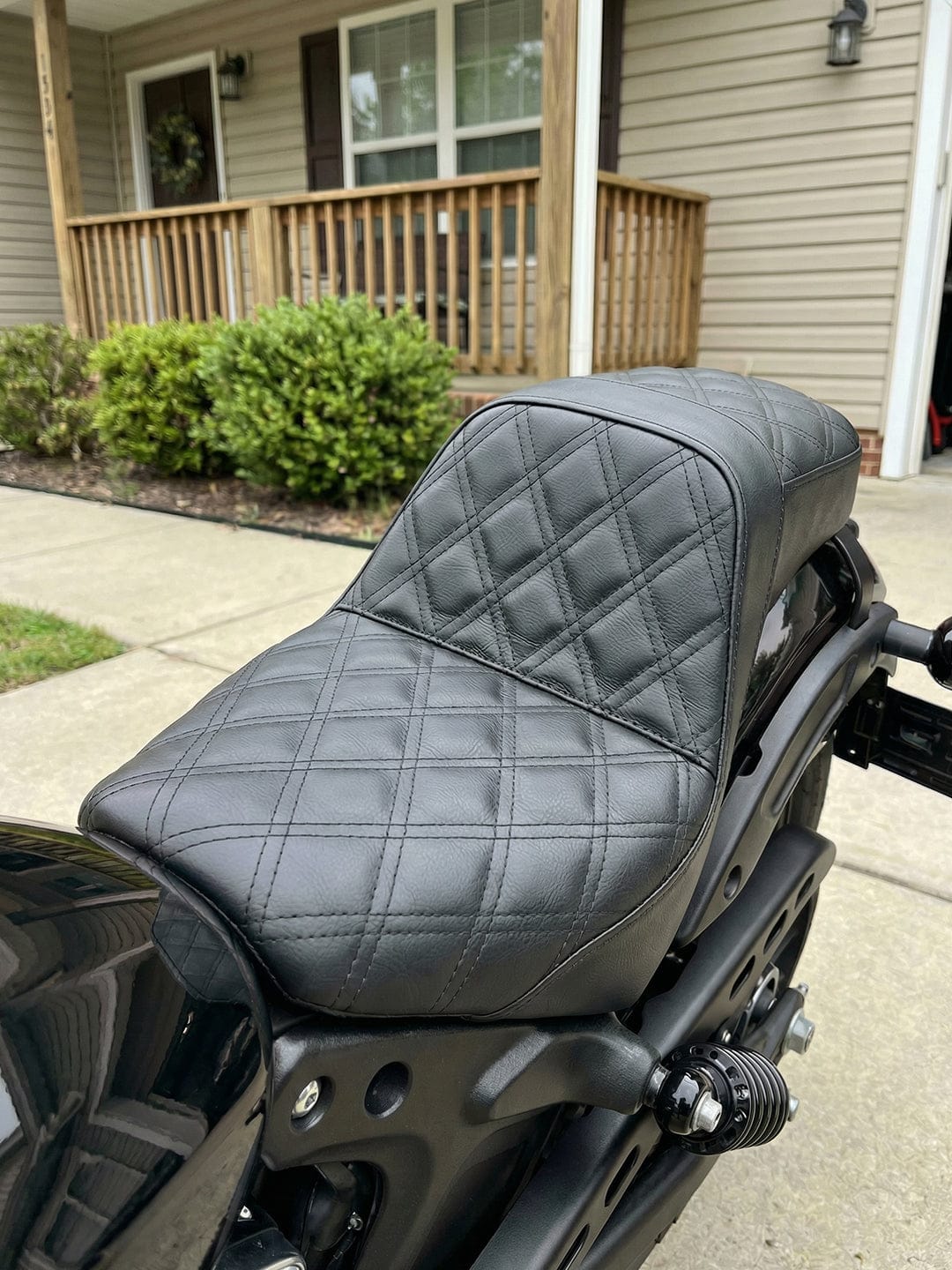 Customer photo review of Iron Born Diamond Stitch Indian Scout Bobber 2-Up Seat Black