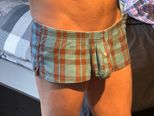 Customer photo review of 3 Pack Men’s Plaid Cotton Trunks with Button Fly