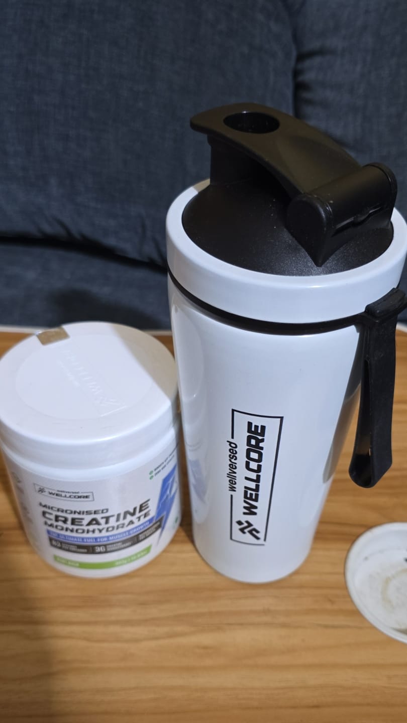 Customer photo review of Wellcore - Micronised Creatine Monohydrate (83 Servings, Kiwi Kick) + Premium Steel Shaker