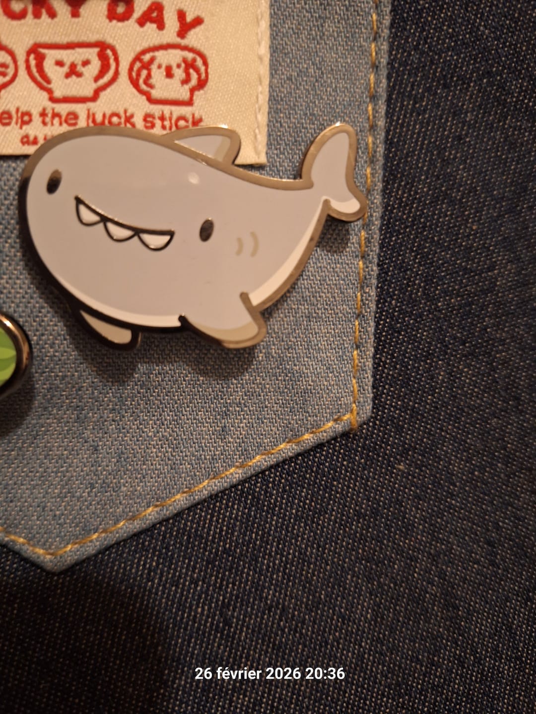 Customer photo review of Happy Shark Pin